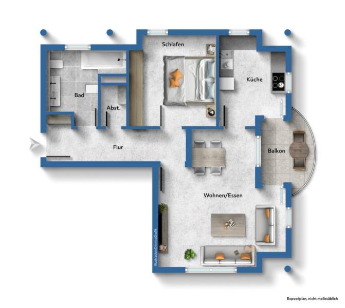 Seltene Gelegenheit! Interessante 2 Zimmer-Wohnung mit Balkon in Filderstadt! - Grundriss (52982)