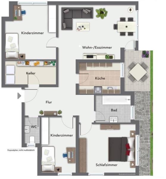 Seltenheit! Individuelle 4 Zimmer-Gartengeschosswohnung in Heubach! - Grundriss (52598)