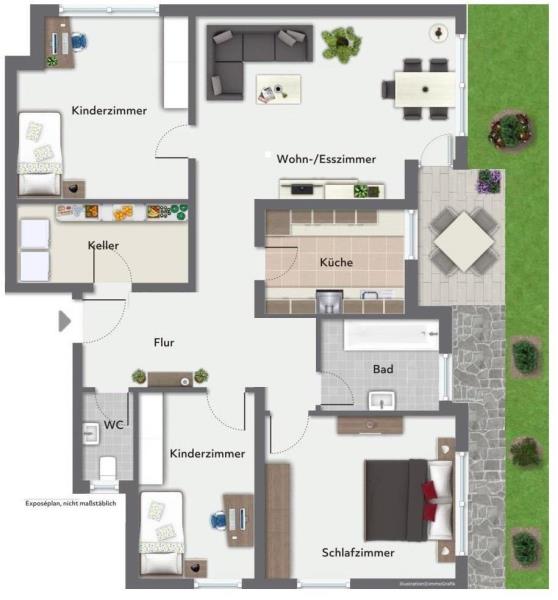 Seltenheit! Individuelle 4 Zimmer-Gartengeschosswohnung in Heubach! - Grundriss (51141)