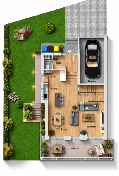 Wohnen mit Weitblick – Exklusive Doppelhaushälfte mit Pool, Sauna und traumhaftem Panoramablick! - Grundriss EG (54118)