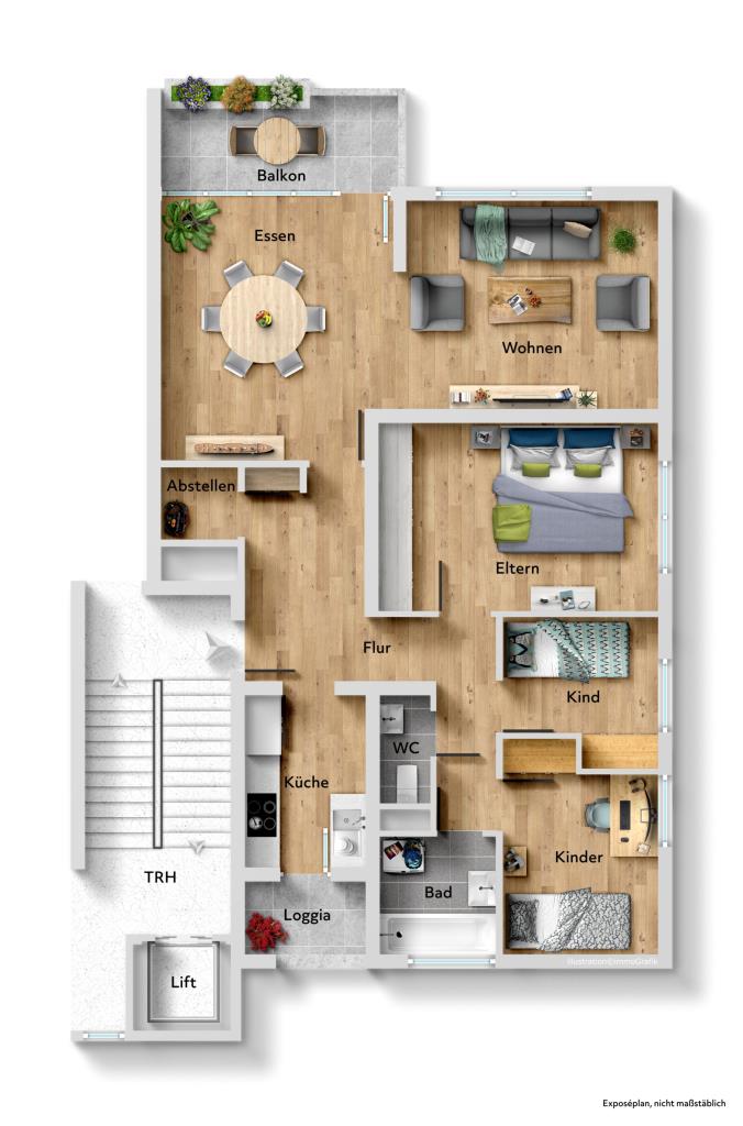 Jetzt erwerben, später beziehen! Solide 4 Zimmer-Wohnung in toller Wohnlage! - Grundriss (43049)