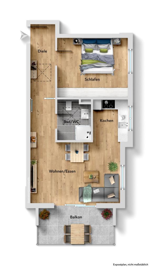 Für gehobene Ansprüche! Extravagante 2 Zimmer-Wohnung mit Fernsicht! - Grundriss (39918)