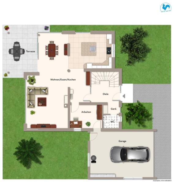 Modernes, freistehendes Einfamilienhaus mit Traumgrundstück und moderner Technik! - Grundriss EG (48207)