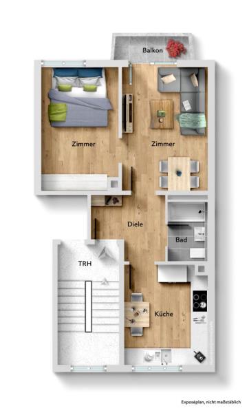 Charmante 2-Zimmer-Wohnung mit Balkon in zentraler Lage von Stuttgart-West - Grundriss (51566)