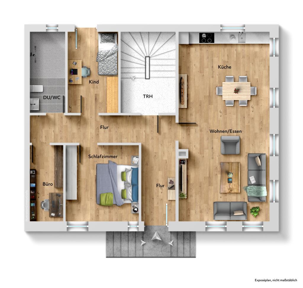 Wohnen & Arbeiten! 4 Zimmer-Wohnung mit Gewerbe mit historischem Charme! - Grundriss(Wohnung) (40742)