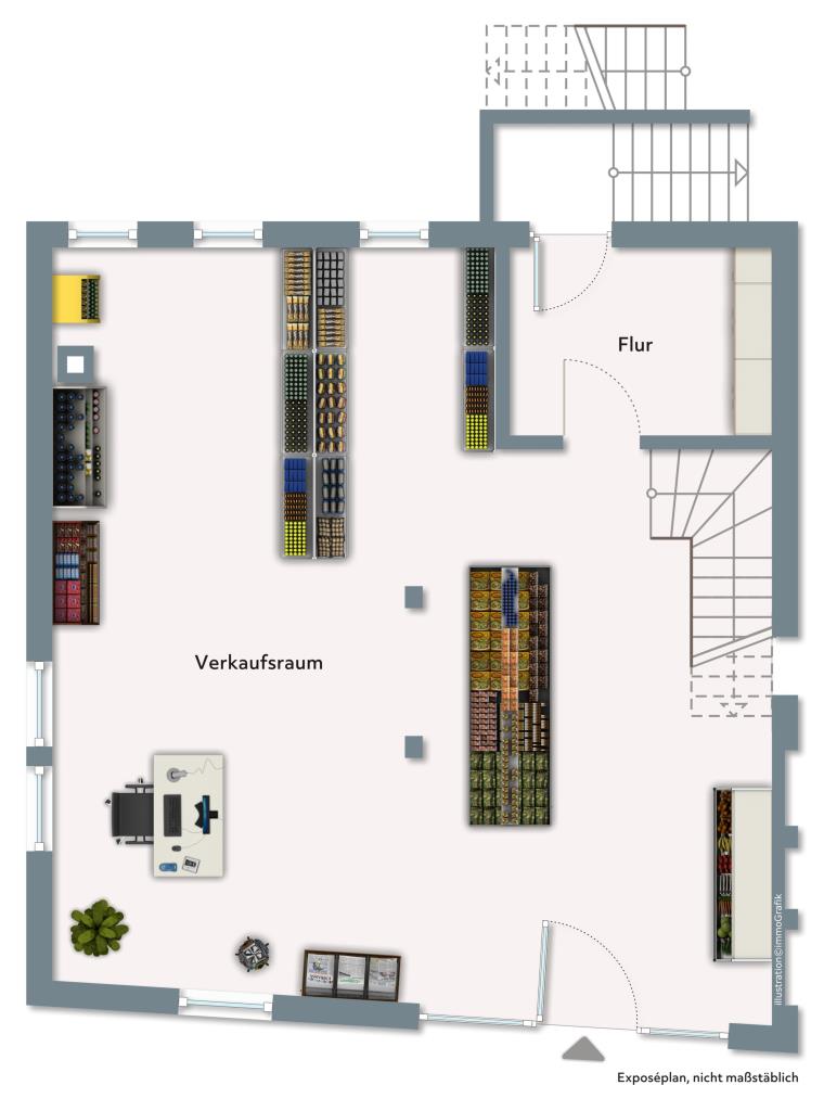 Wohnen & Arbeiten! 4 Zimmer-Wohnung mit Gewerbe mit historischem Charme! - Grundriss (Gewerbe) (38895)