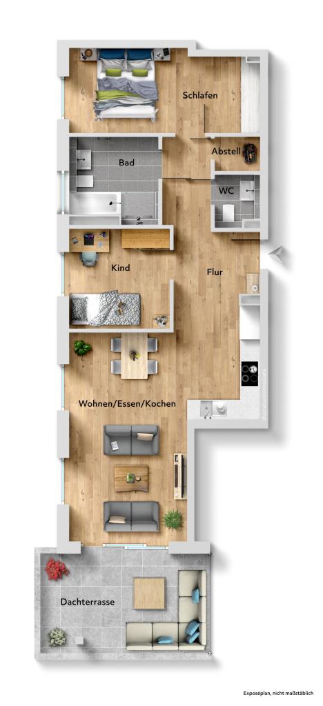Exklusiver Flair! Attraktives 3 Zimmer-Penthouse mit tollem Blick ins Grüne! - Grundriss (40792)