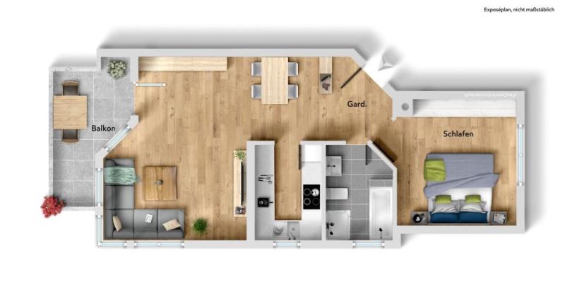 Zugreifen lohnt sich! Attraktive 2 Zimmer-Wohnung mit herrlichem Balkon! - Grundriss (46245)