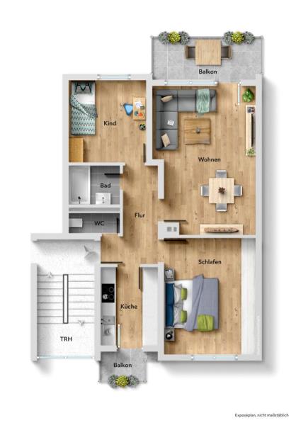 Sofort beziehbar! Interessante 3 Zimmer-Wohnung in ruhiger Wohnlage! - Grundriss (50502)