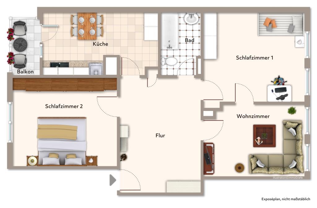 Kapitalanleger aufgepasst ! Geräumige 3 Zimmer-Wohnung mit Balkon! - Grundriss (43208)