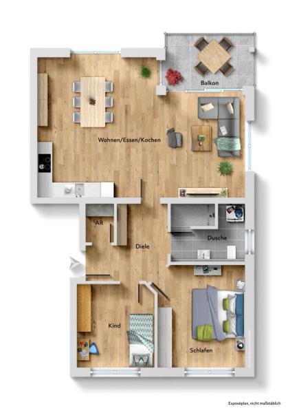 Exklusiver Wohnflair! 3 Zimmer-Neubauwohnung für erholsame Ansprüche! - Grundriss (50412)