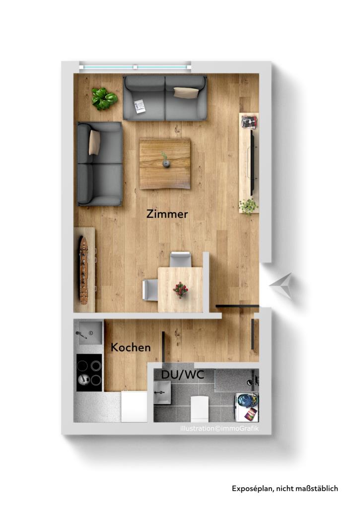 Ideal für Singles & Pendler! Helle neu renovierte 1-Zi.-Whg. mit neuer Einbauküche! - Grundriss (41234)