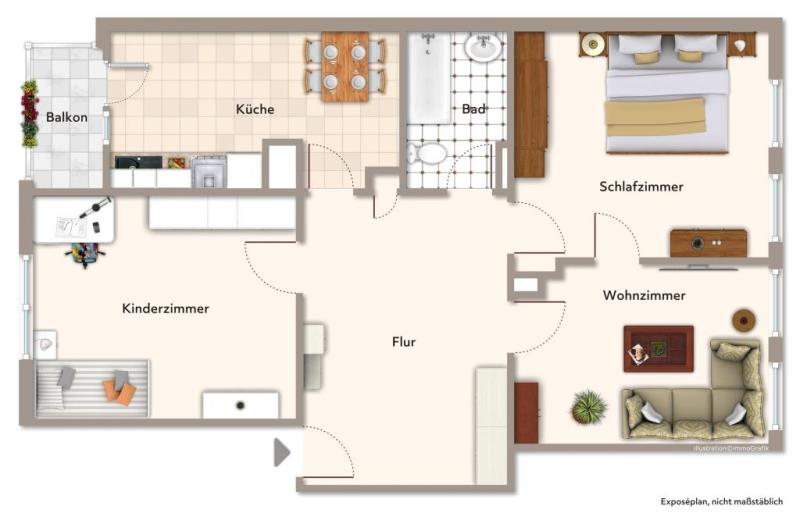 Sofort beziehbar! Großzügige 3 Zimmer-Wohnung mit Balkon in Citywohnlage! - Grundriss (51444)