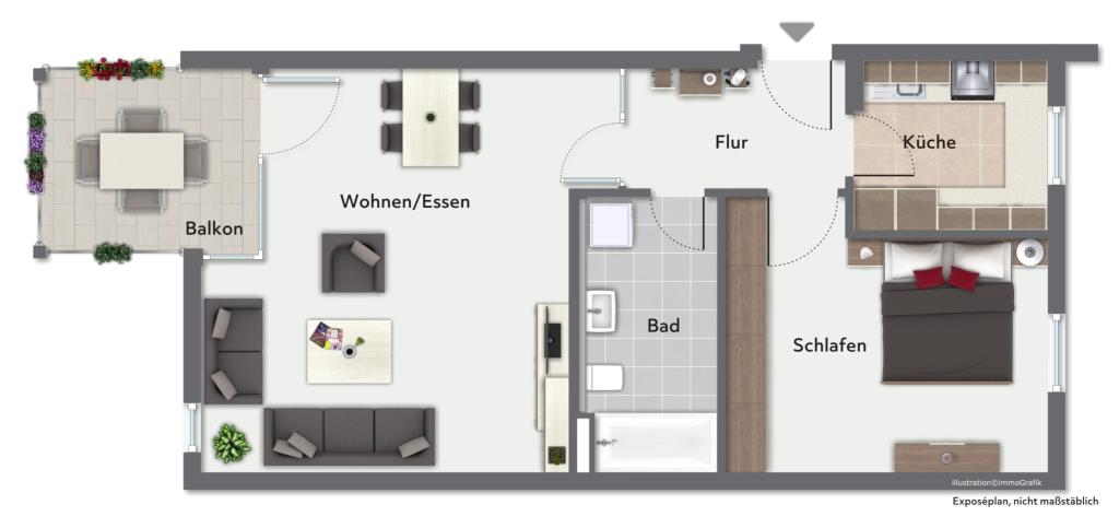 Seltenes Angebot! Interessante 2 Zimmer-Wohnung mit Balkon in Hochdorf! - Grundriss (39301)