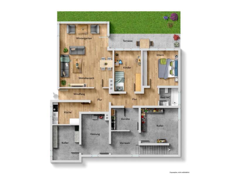 Weit über die Dächer schauen – ein Haus, zwei Wohnungen, ein Zuhause - Grundriss Gartengeschoss (52703)