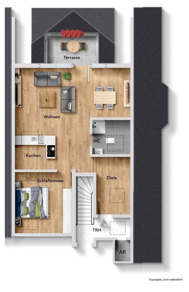 Ideale Gelegenheit! 2 Zimmer-Dachgeschosswohnung mit Ost-Balkon! - Grundriss (34780)