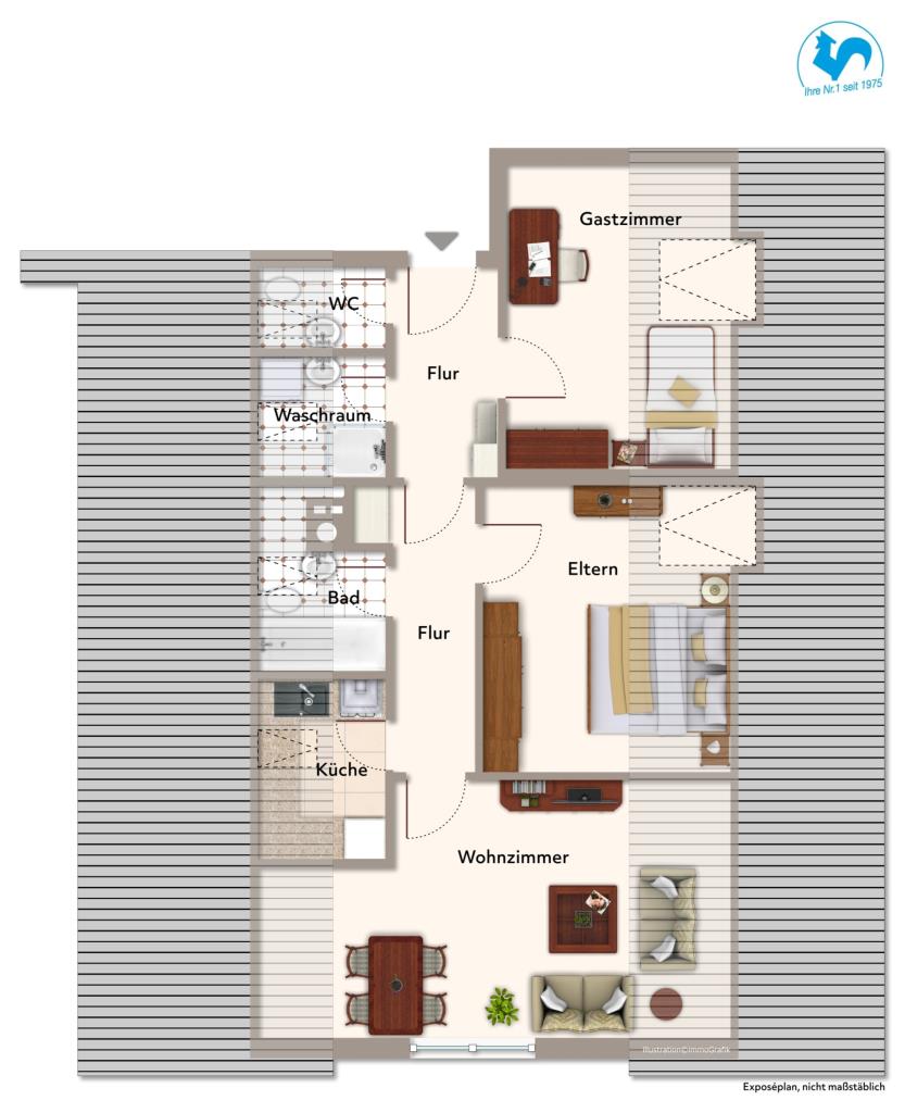 Gemütliche 3-Zimmer-Dachgeschosswohnung mit Carport – clever geschnittenes Raumwunder! - Grundriss (41516)